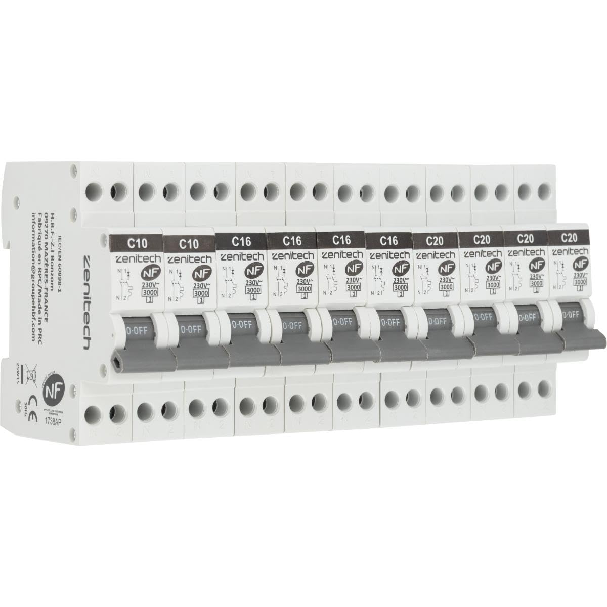 Pack de 10 disjoncteurs 2x10A + 4x16A + 4x20A - Zenitech