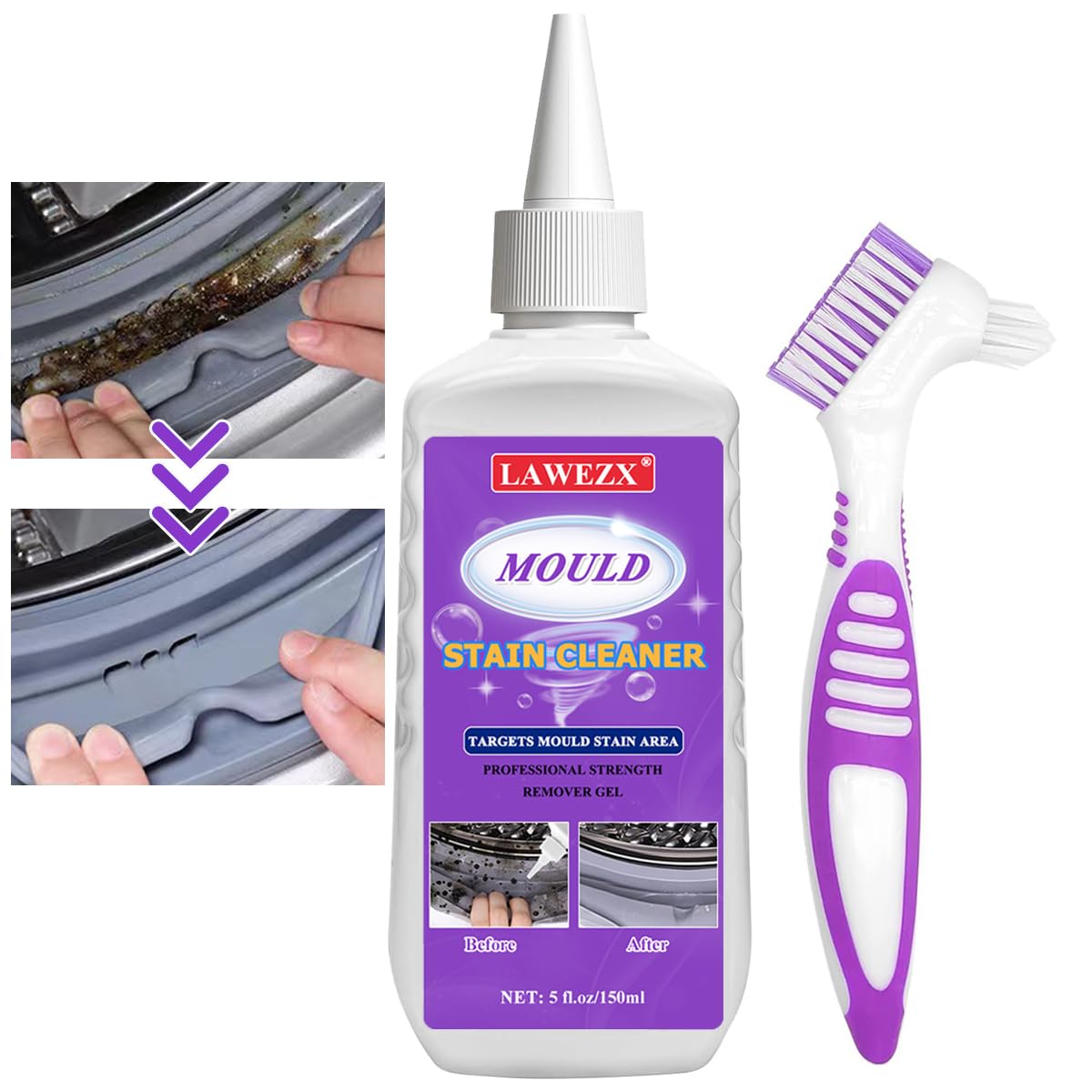 150ml Mould Stain Remover Gel mit Pinsel, Haushalts Mould & Mildew Reiniger, Effektiver Schimmelflecken-Reiniger-Gel für Waschmaschine, Kühlschrank, Bad, Küche, Fliesen, Wände & Fugen
