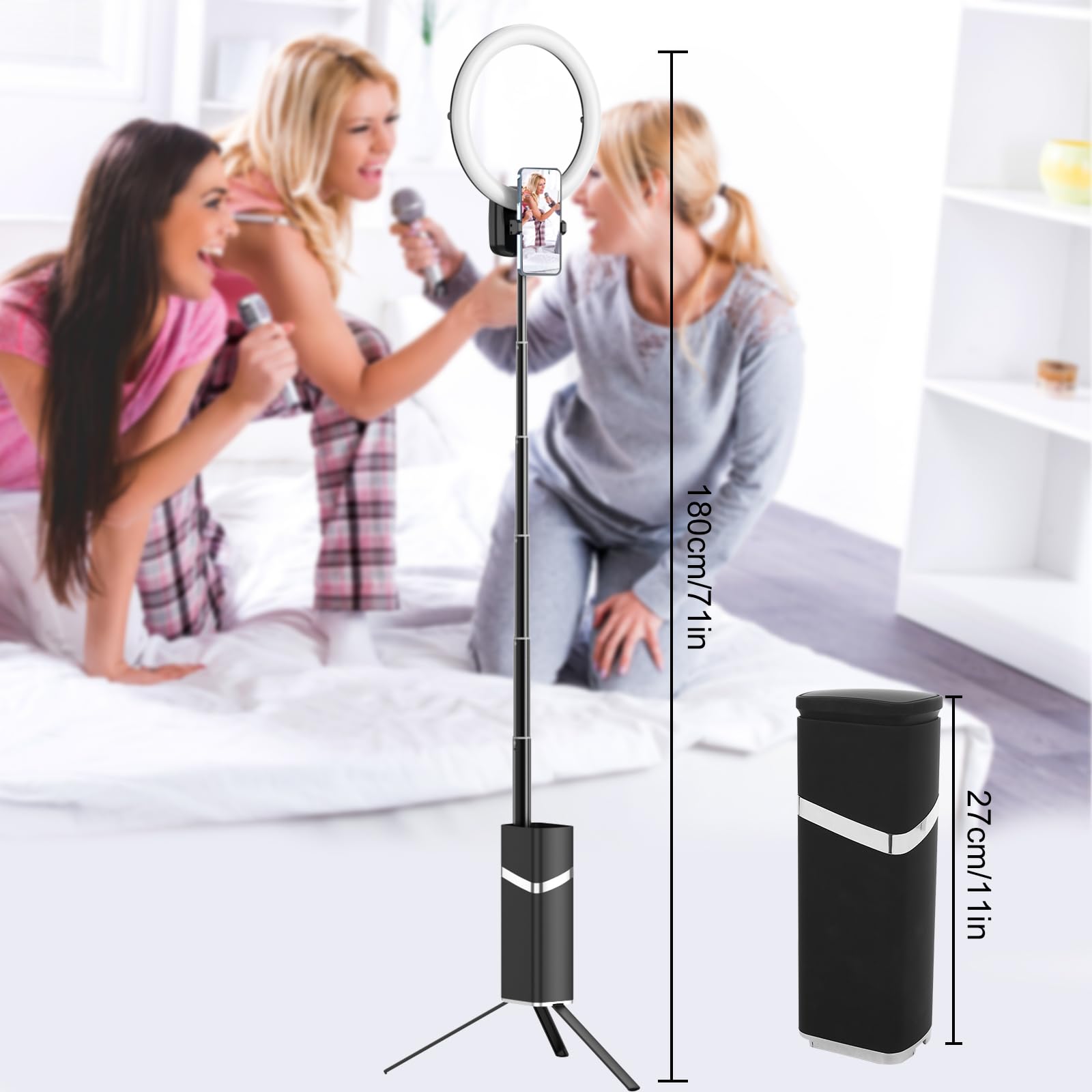 10 inch ringlamp met statiefstandaard en telefoonhouder, selfie-lamp met afstandsbediening voor telefoon, 70 inch hoog cirkellicht, LED-lamp voor make-up, video-opname, conferenties, TikTok 10 inch ringlamp met statiefstandaard en telefoonhouder, selfie-lamp met afstandsbediening voor telefoon, 70 inch hoog cirkellicht, LED-lamp voor make-up, video-opname, conferenties, TikTok