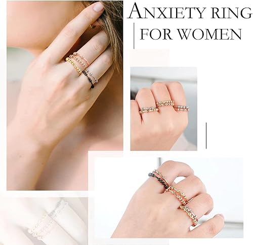 Miniatura 3 de Ursilver Anillo de ansiedad para mujeres y hombres, 4 anillos de acero inoxidable antiansiedad con cuentas, anillos para ansiedad para mujeres,