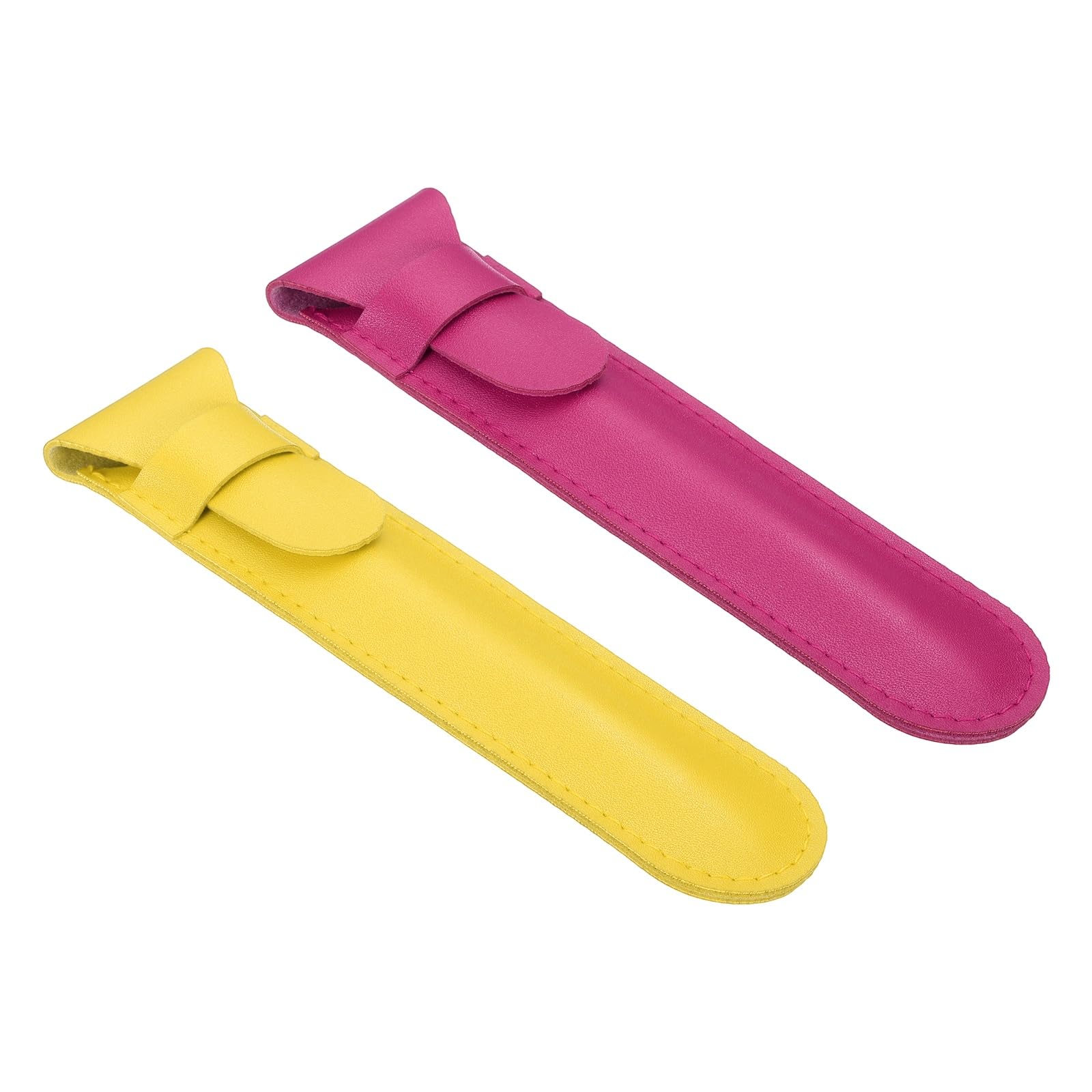 Uxcell 2 Pcs Leather Pen Pouch, Flip Single Pen Case Holder Protective Sleeve Cover for Fountain Ball Points Pencils Touch Office Desk Supplies, Rose/Yellow