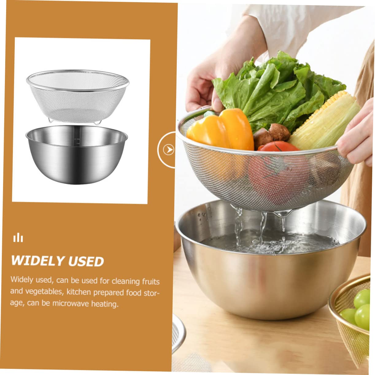 Colador para Lavar Verduras y Frutas de Acero Inoxidable Diseño Resistente y Doble Capa para Drenaje y Almacenamiento de Cocina en Cocina