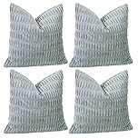 Sungeek Set of 4 Soft Corduroy Decorative Cushion Covers 60x60cm Square Striped Throw Pillow Covers 24x24 Inch for Sofa Couch Living Room Patio Farmhouse Boho Home Decor Pillowcases (Grey)