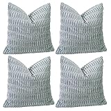 Sungeek Juego de 4 fundas de cojín decorativas de pana suave de 60x60cm cuadradas a rayas para sofá, fundas de almohada (gris)