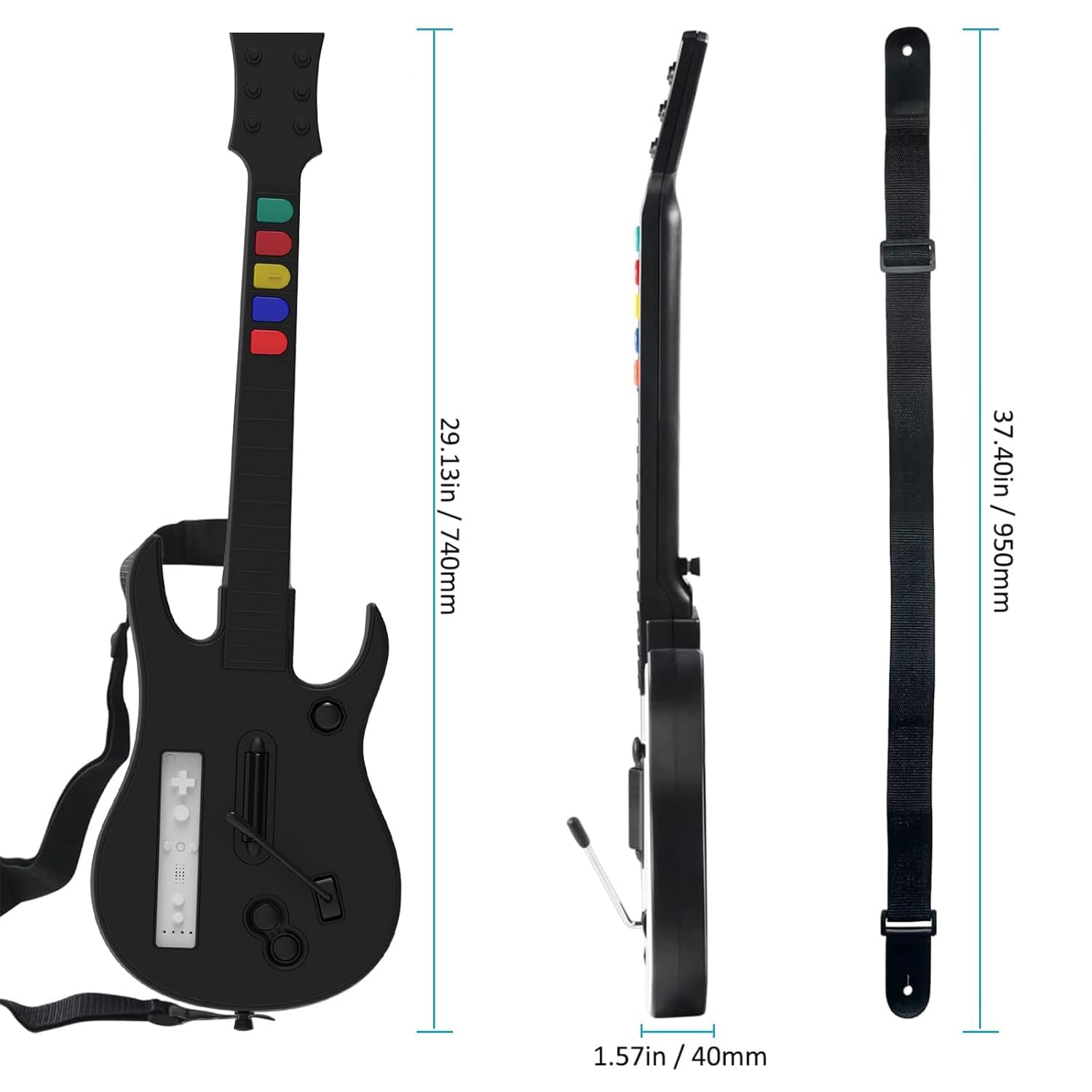 DOYO Manette sans fil pour Wii compatible avec Guitar Hero et Rock Band, fonctionne avec tous les jeux Guitar Hero, sangle ajustable (Noir)