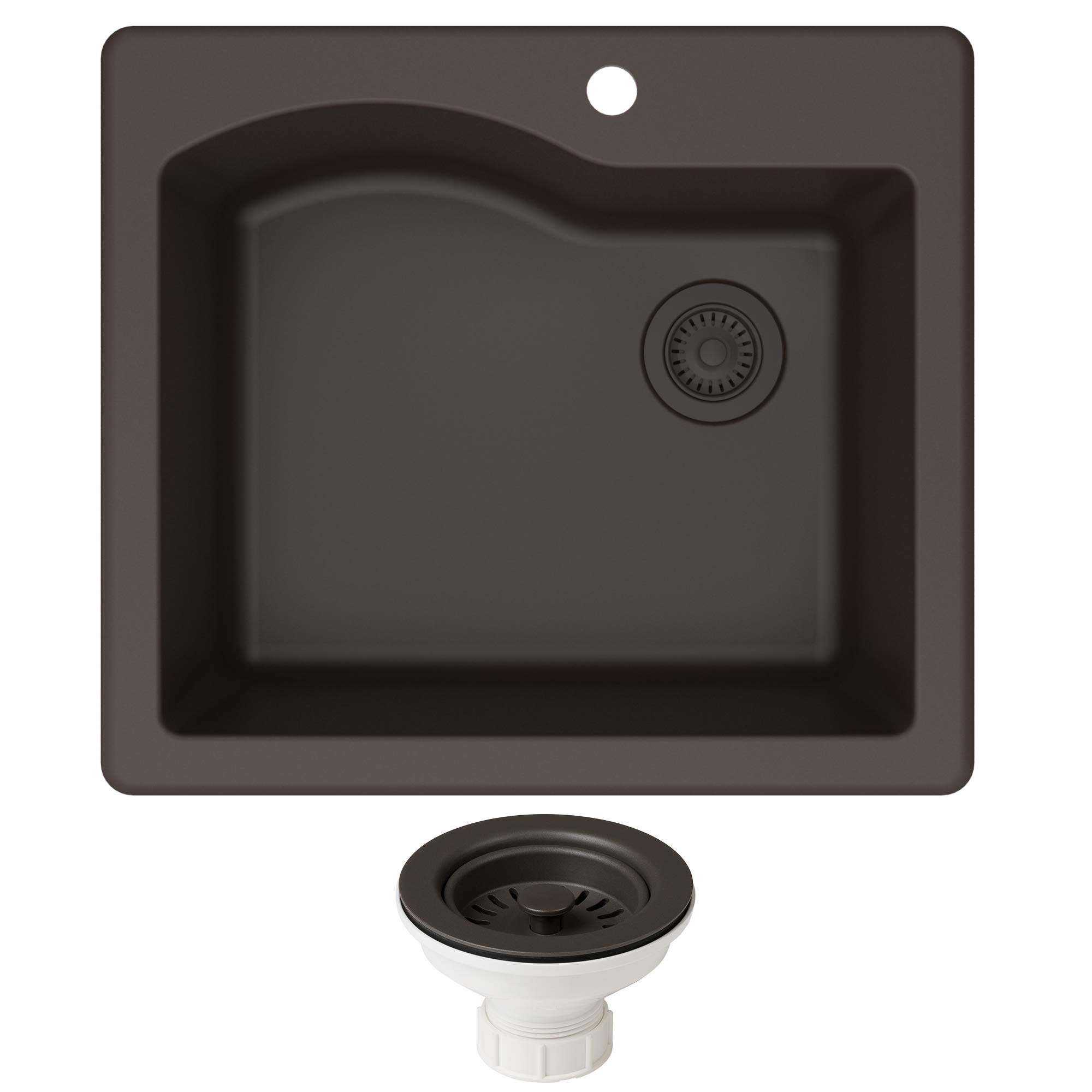 Photo 1 of *DAMAGED**KRAUS KGD-441 Quarza 25-inch Dual Mount Single Bowl Granite Kitchen Sink in Brown Sink with Strainer Brown
