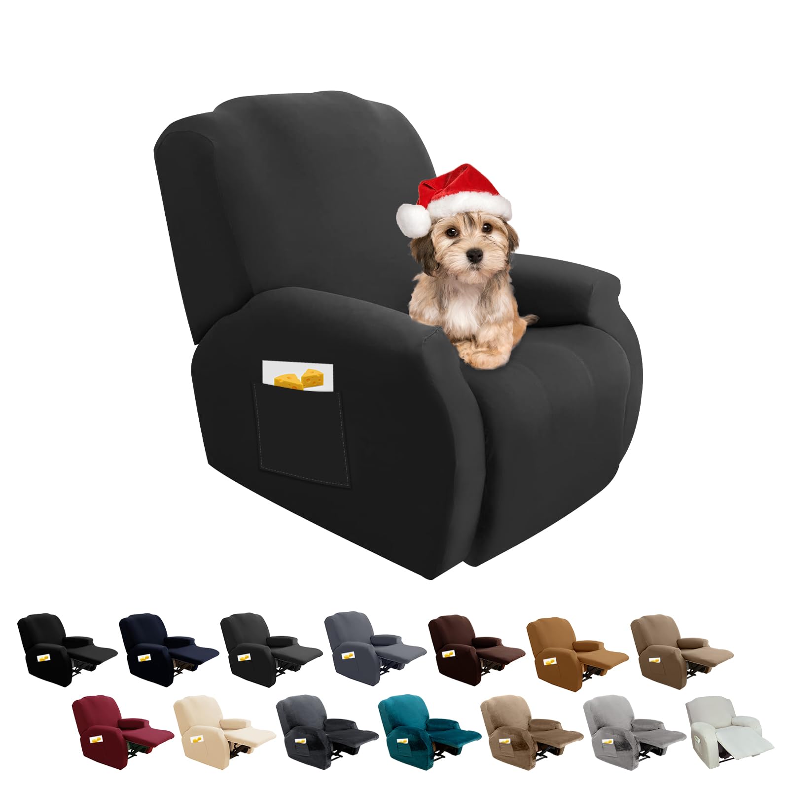 FIGOOO Copripoltrona Relax Reclinabile Copripoltrona 1 Posto Elasticizzato Relax Universale con Tasche 4-Pezzi Fodere per Poltrona Relax Lavabile Rimovibile Coprisedile Chivas,Grigio Scuro