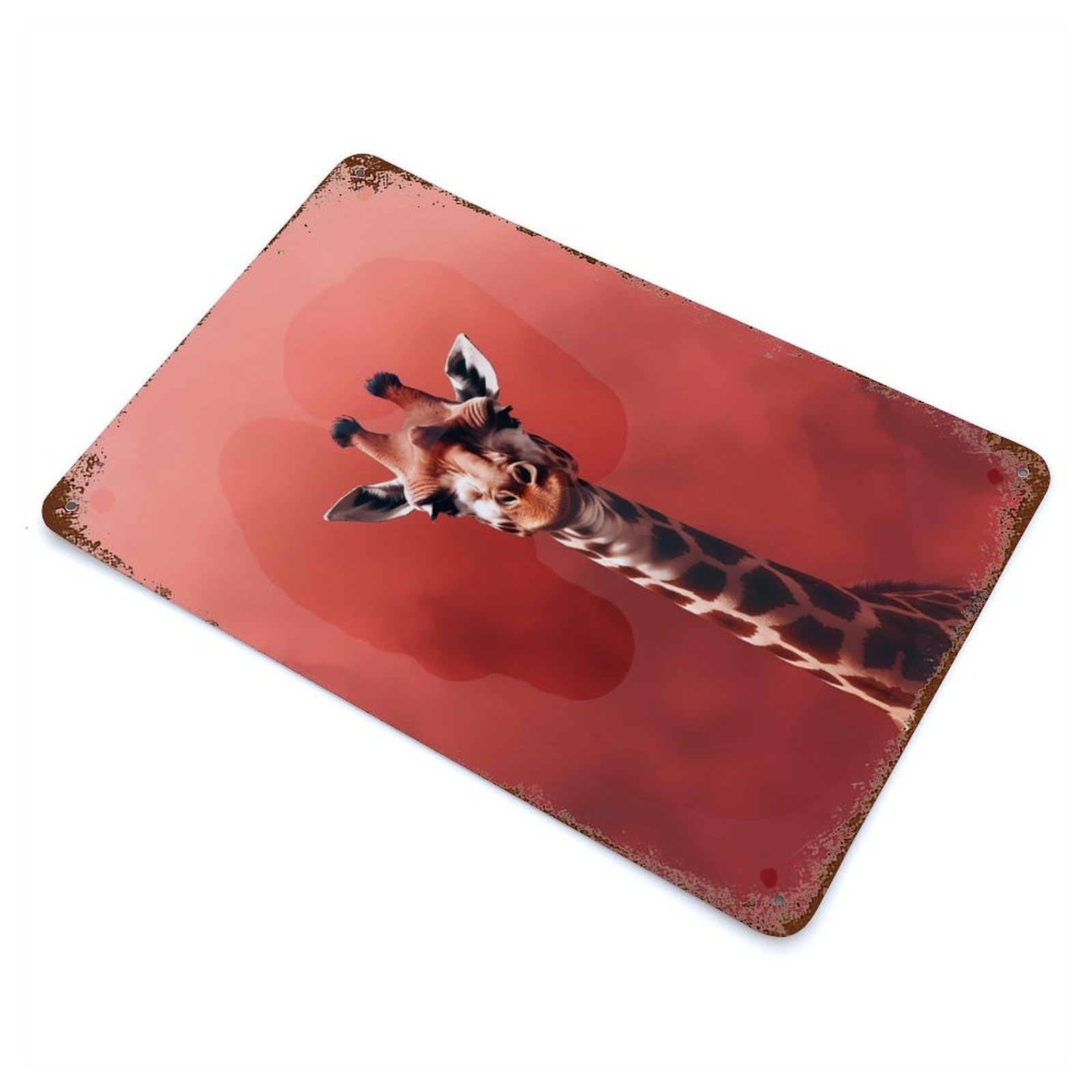 Rust Effect Giraffe Smoke Distressed Metal Wall Sign 11.8"x7.9", Decorative Metal Wall Art for Living Room, Hallway And Home Decor