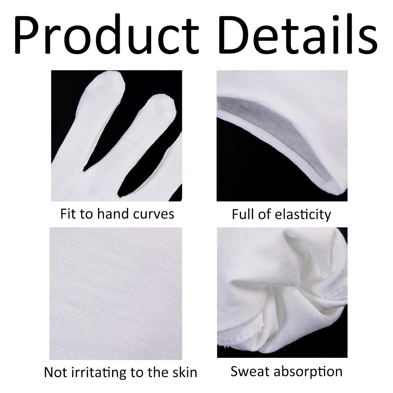 JNGTKL Cotton Gloves - 12 works, Washable, Stretch, for Men & Women, Allergy-Friendly - Protect Hands, Whit - Image 3
