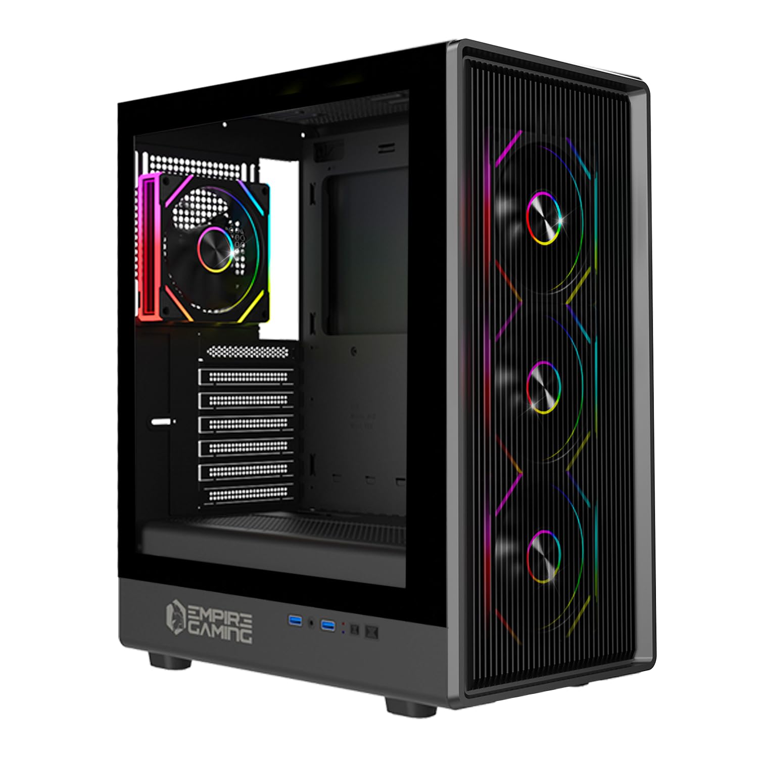 EMPIRE GAMING EC256 - Case PC Gaming Mid Tower ATX/mATX/ITX, frontale Airflow, 4 Ventole ARGB 120 mm Preinstallate + HUB PWM, Vetro Temperato, GPU 325 mm, Watercooling 240 mm, 2xUSB 3.0