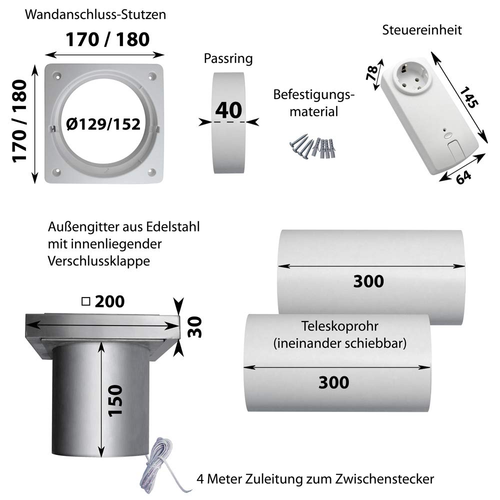 Unbekannt Energiespar-Mauerkasten 125, mit Edelstahlaussengitter inox