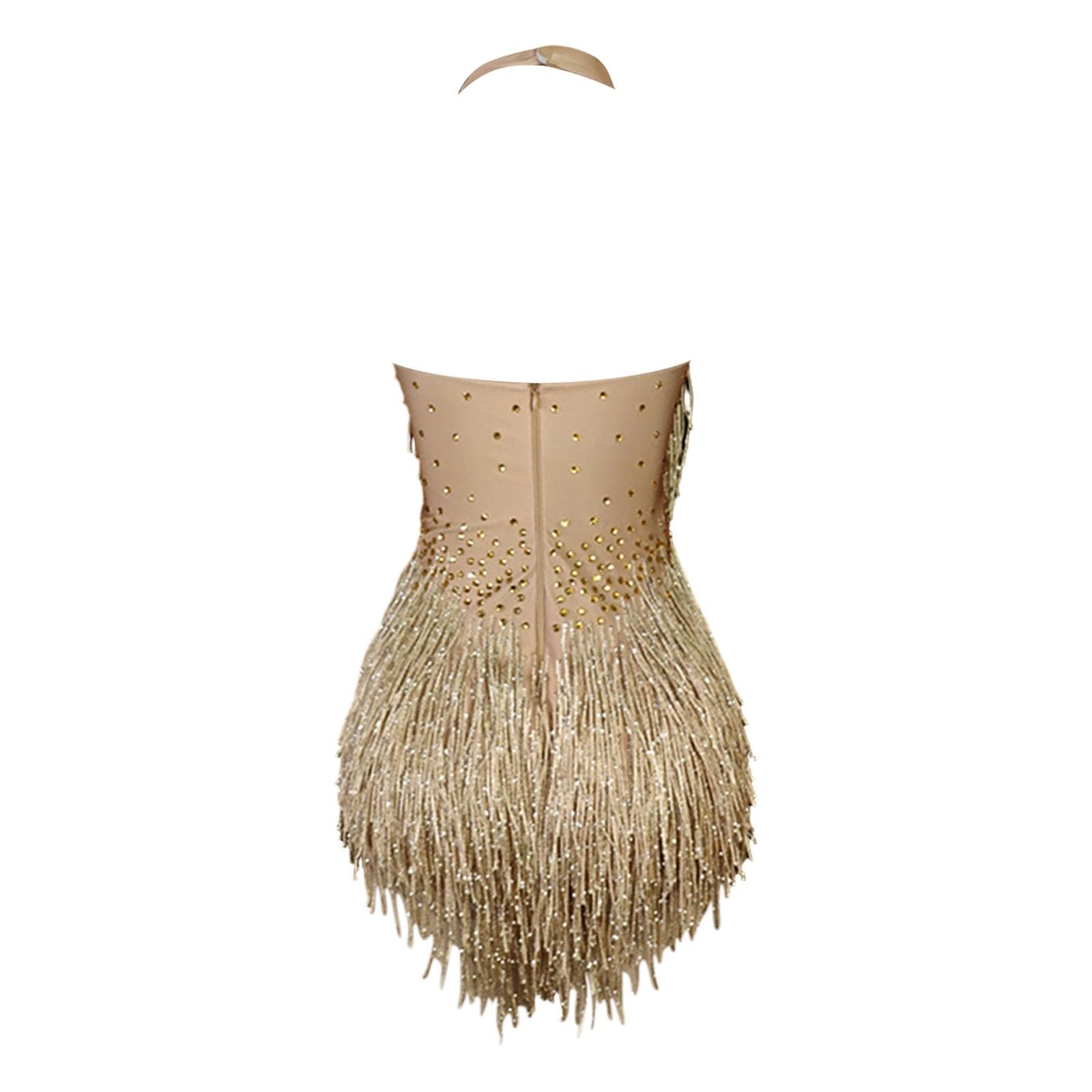 Robe pour femme-Combinaison élégante sans manches à franges et strass épaules dénudées idéale pour la danse et les soirées avec de ravissants détails perlés pour femme parfaite pour usage quotidien e