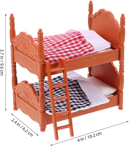Miniatura 2 de Cama de casa de muñecas, 3 piezas, literas, muebles de casa de muñecas, a escala 1:12, muebles en miniatura para niños, litera de 4 pulgadas para
