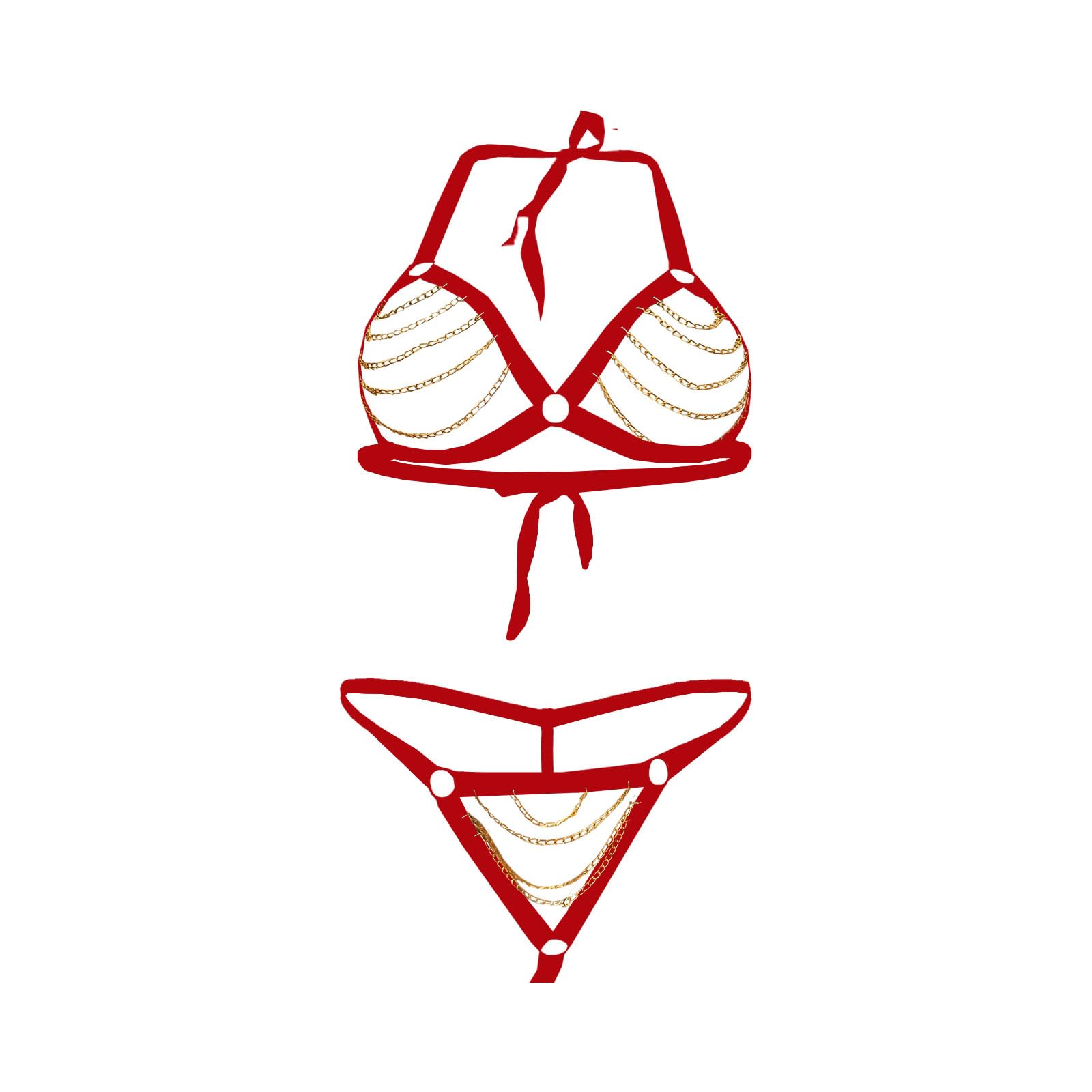 Red Bra and Panty Set with Golden Chain-image-0