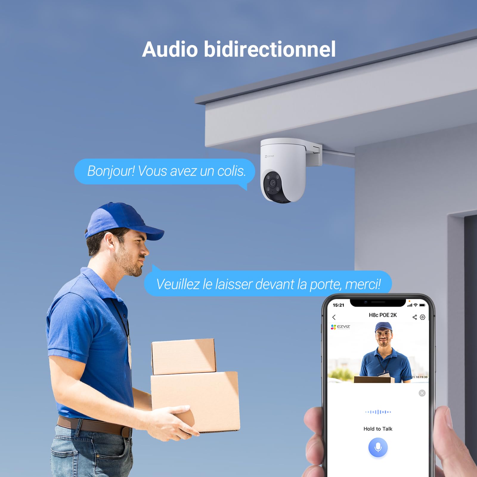 EZVIZ POE 2K Caméra de Surveillance WiFi Extérieure avec Détection de Personne, Suivi Auto, Vision Nocturne en Couleur, Alarme Sirène et Flash, Audio Bidirectionnel, H.265, Compatible Alexa, H8c PoE
