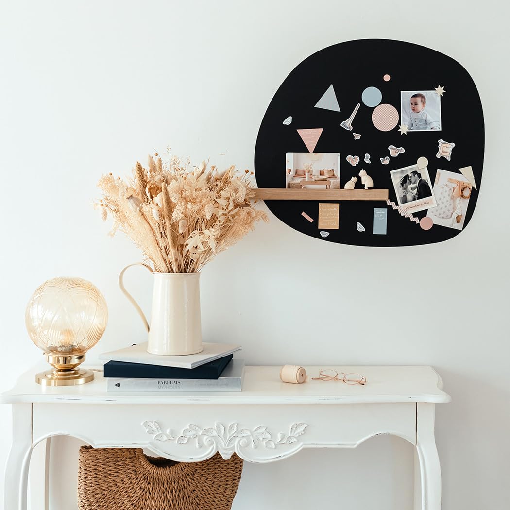 FERFLEX - Tableau noir magnetique - Ovoïde - Deco murale avec bande magnetique adhesive repositionnable - Vendu avec 8 aimants argentés & 1 rouleau d’adhésif aimanté - 65x64cm.