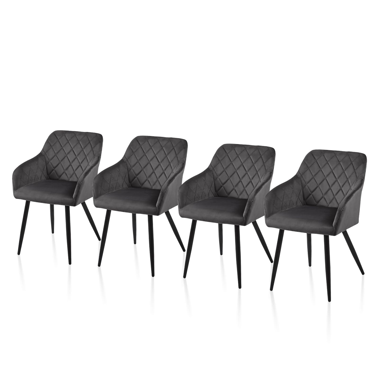 TUKAILAI Esszimmerstühle 4er Set aus Samt, Küchenstuhl Polsterstuhl Wohnzimmerstuhl Sessel mit Armlehnen Rückenlehne Metallbeinen, für Küche Esszimmer Wohnzimmer Lounge,Grau