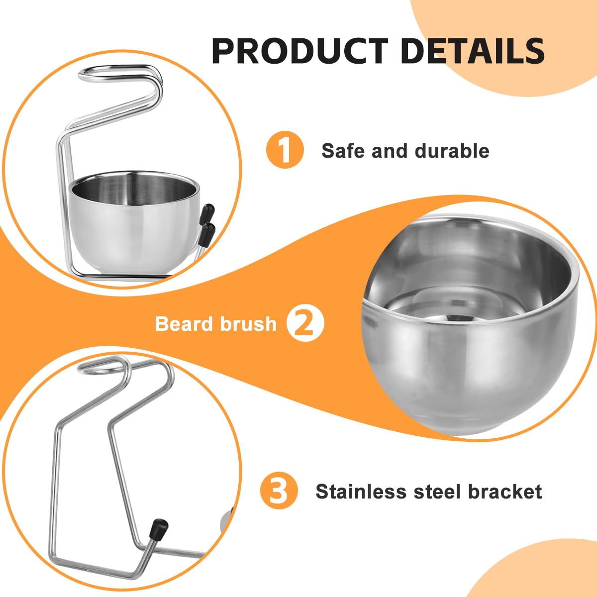 Supporto per pennello da barba con ciotola, in acciaio inox, supporto per pennello da barba, set per la pulizia del viso maschile (argento)