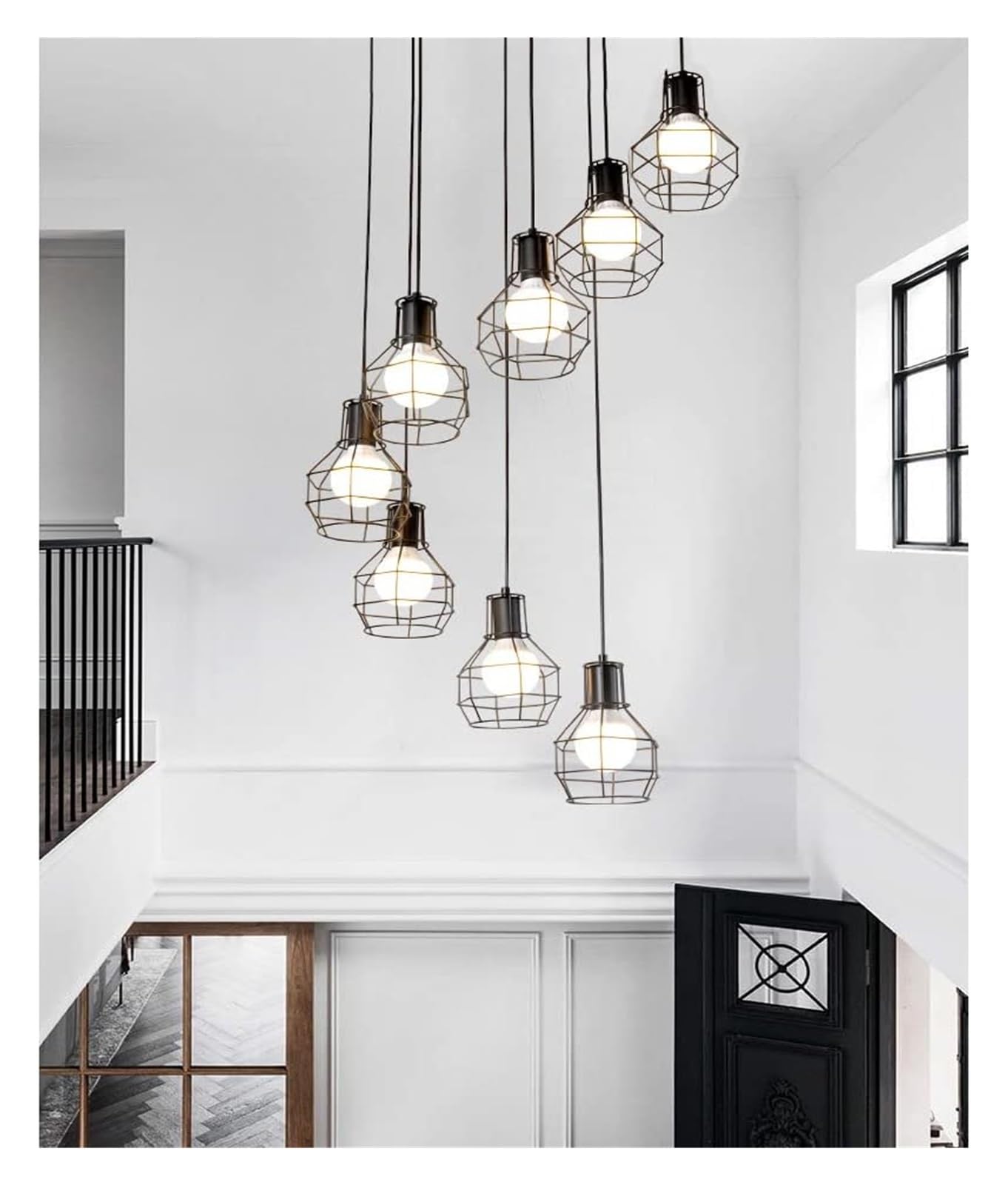 Żyrandole w stylu vintage industrialnym, lampa wisząca z kopułą, wysoki sufit, abażur w kształcie klatki dla ptaków, lampa sufitowa, długi żyrandol wiszący do przedpokoju, klatki s