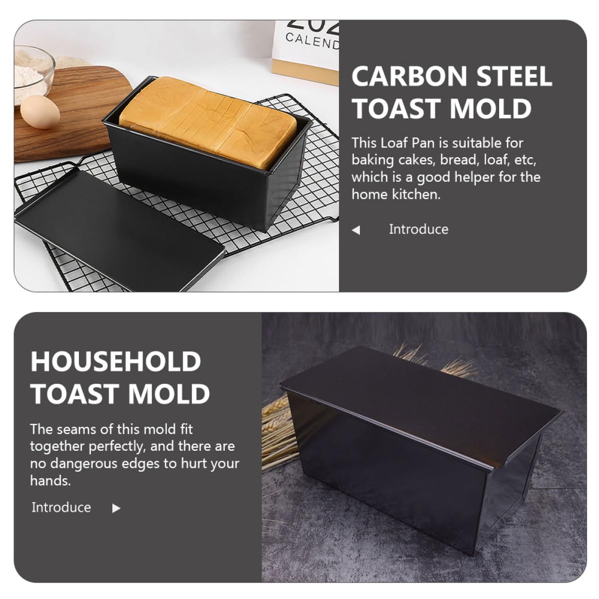 STOBAZA 2 Stück Toastform mit Deckel aus Kohlenstoffstahl Antihaftbeschichtete Kastenform für Brot und Toast Langlebig und Vielseitig für Zuhause und Bäckerei