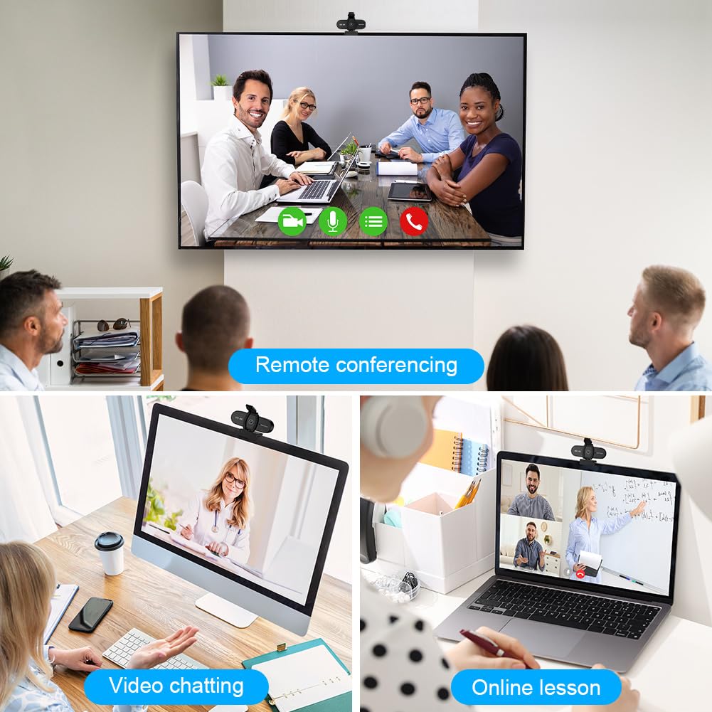 OFFCUP 4K Webcam PC con Microfono Cancellazione del Rumore, Web Cam Full HD 1080p USB Web Camera Streaming Videocamera Plug & Play PC Laptop Desktop per Videochiamate Conferenza e Studio