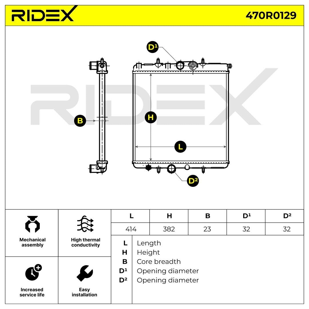 RIDEX 470R0129 Radiatore motore Compatibilità con PEUGEOT 206 2 volumi/Coda spiovente 2A/C