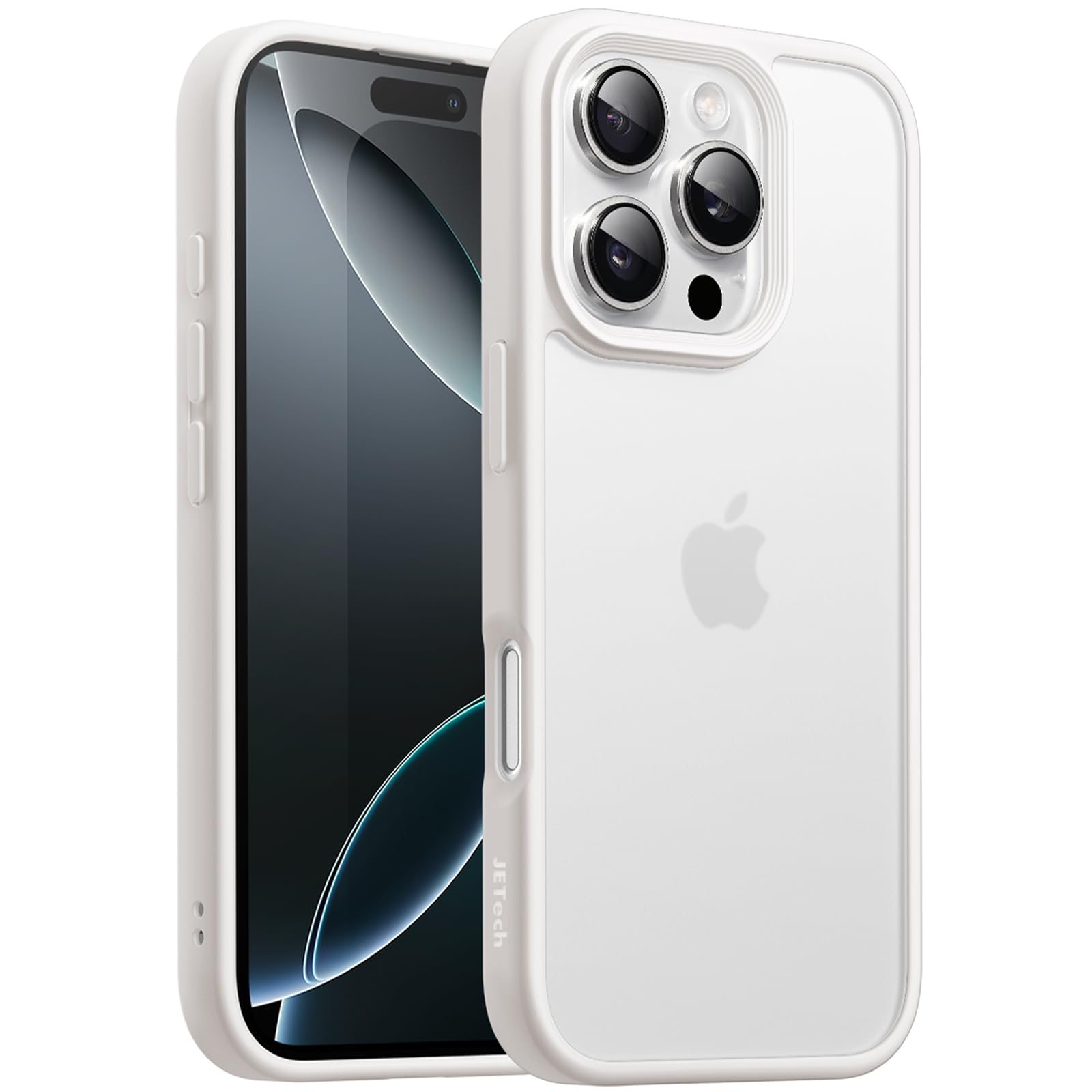 JETech Matte Case for iPhone 16 Pro 6.3-Inch, Shockproof Military Grade Drop Protection, Frosted Translucent Back Phone Cover, Anti-Fingerprint (White Titanium)