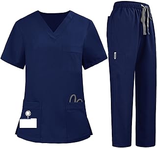 2 Pcs Scrubs Sets For Women Stretch Wide Leg Pants & V-Neck Short Sleeve Tops Plus Size Medical Scrub Sets