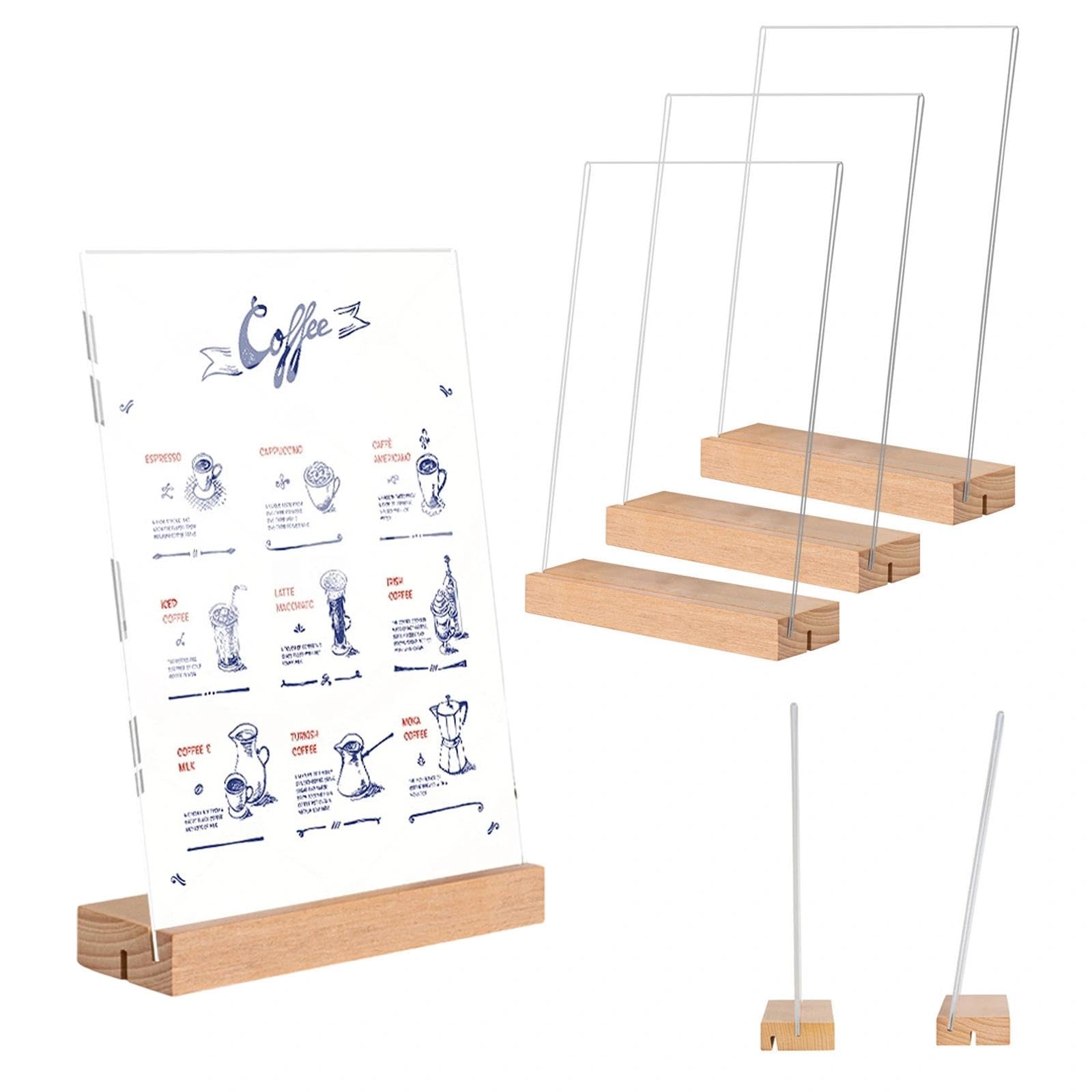 Lot de 6 Porte Affiche A6 Présentoir A6 Transparent Support Affiche Présentoirs de Table A-6 en Acrylique Porte Menu A-6 Supports D'affichage Transparents avec Base en Bois L&T