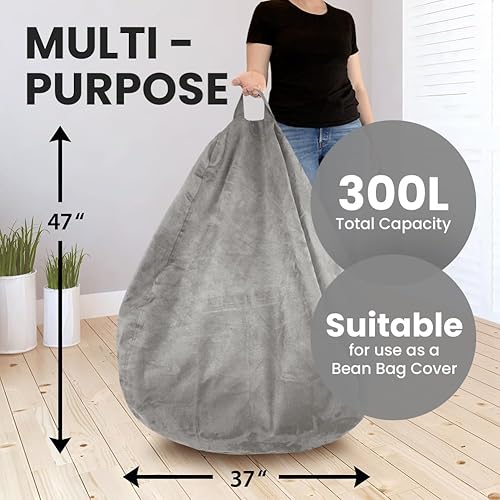 Miniatura 8 de Bean Bag Stuffed Animal Storage Chair Cover (No Filler) for Kids and Adults. Extra Large Bird's Nest Beanbag Memory Foam Soft Premium (Grey, 3 ft