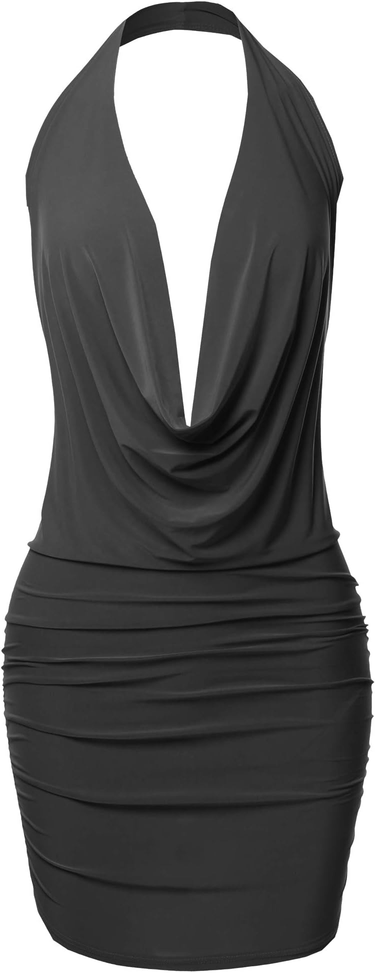Made by EmmaWomen's Sexy Halter Neck Ruched Bodycon Backless Party Cocktail Mini Dress