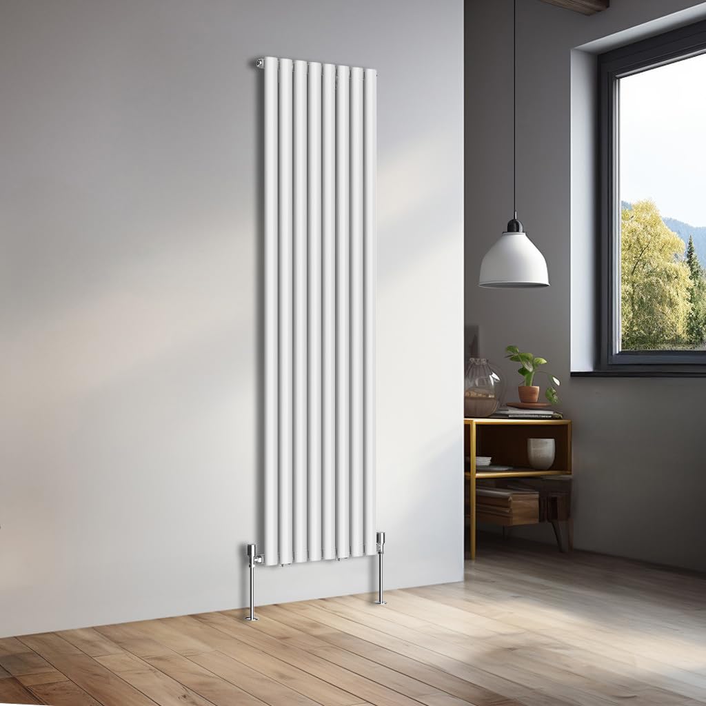 NRG 1800x472mm Vertical Oval Single Panel Heater Column Radiator Central Heating Radiators Designer Tall Radiators Gloss White — image 1