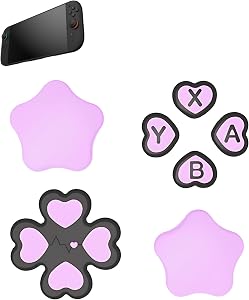 Thumb Grips for Switch 2,UYRUREL Cute Star Heart 4 PCS Joystick Cap, Made Environmentally Friendly Silicone Material, Anti Slip and Sweat Proof,Purple Black.