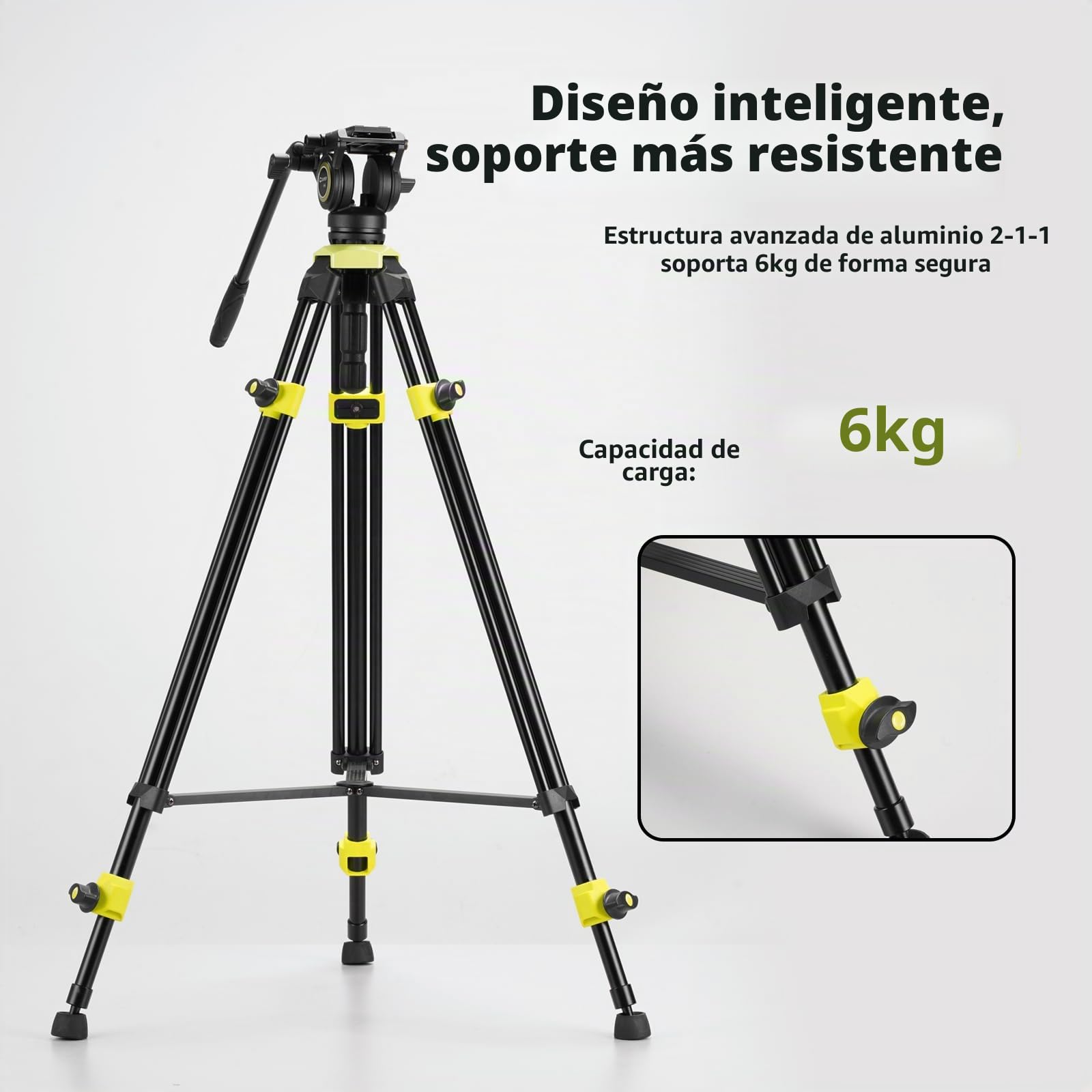 Cayer BV01 Trípode de Video Compacto con Cabeza Fluida Robusto de 165 cm con Cabeza de 360°, Trípode de Viaje Ligero de Aluminio con Placa QR, Carga Máx. 6 kg para DSLR, Videocámaras, Cámaras
