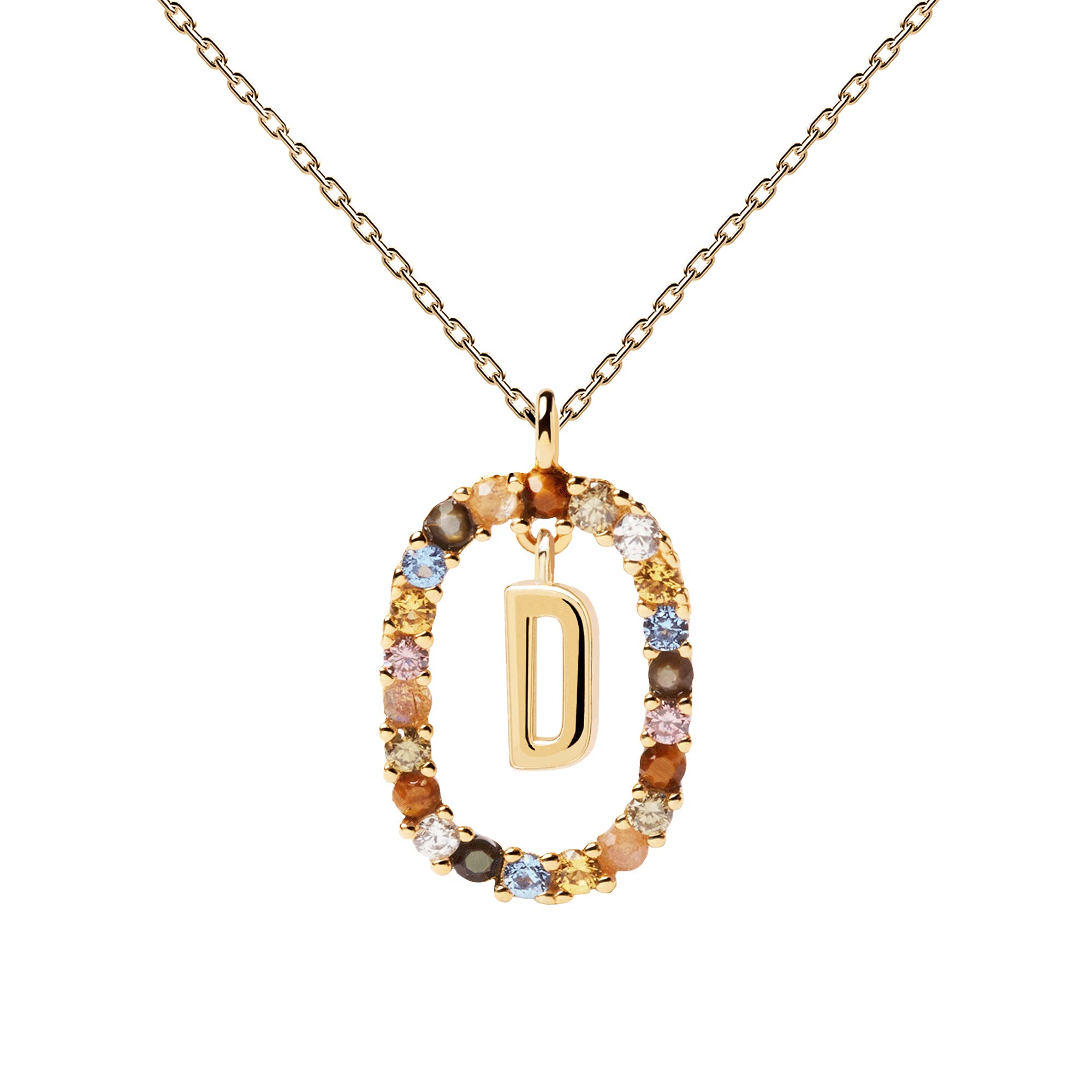 PDPAOLA Collana Lettera P In Argento Sterling 925 Placcato Oro 18k – Gioiello Con Pietre Naturali, Regalo Donna