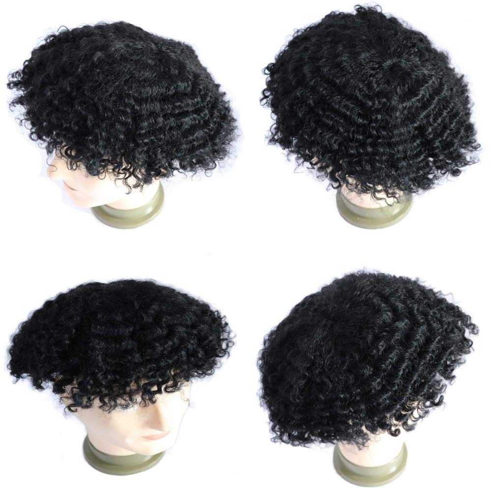 Amazon.com : Lumeng Toupee for Men Afro Kinky Curly Skin PU Human Hair Wigs  Human Hair 360 Wave Toupee hair system 1# jet black None Lace Full Wig for  Men (8X10) :