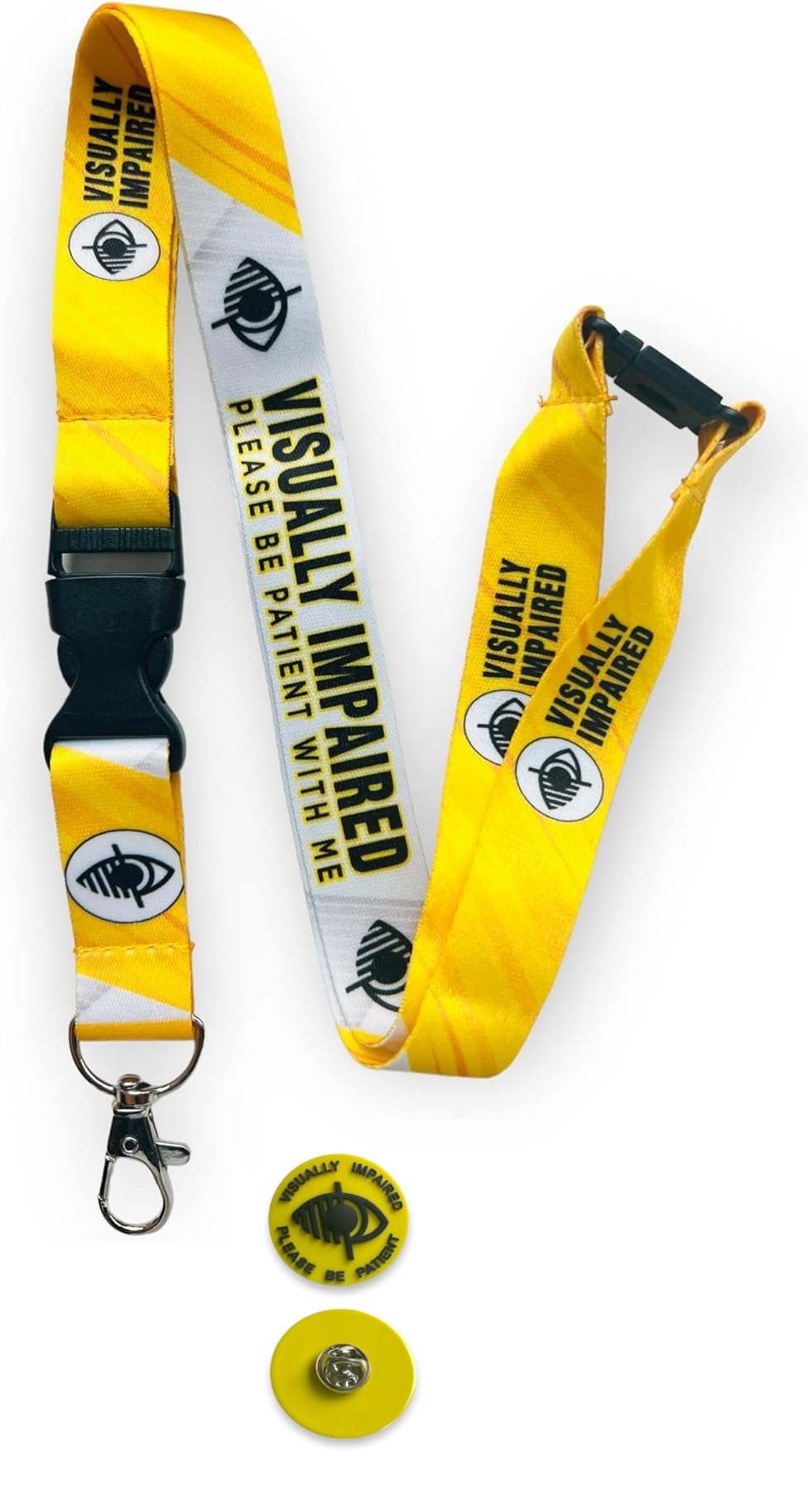 Visually Impaired - Please Be Patient with Me Lanyard/Badge Holder & Mathcing Visual 3D Effect Pin Badge, Yellow