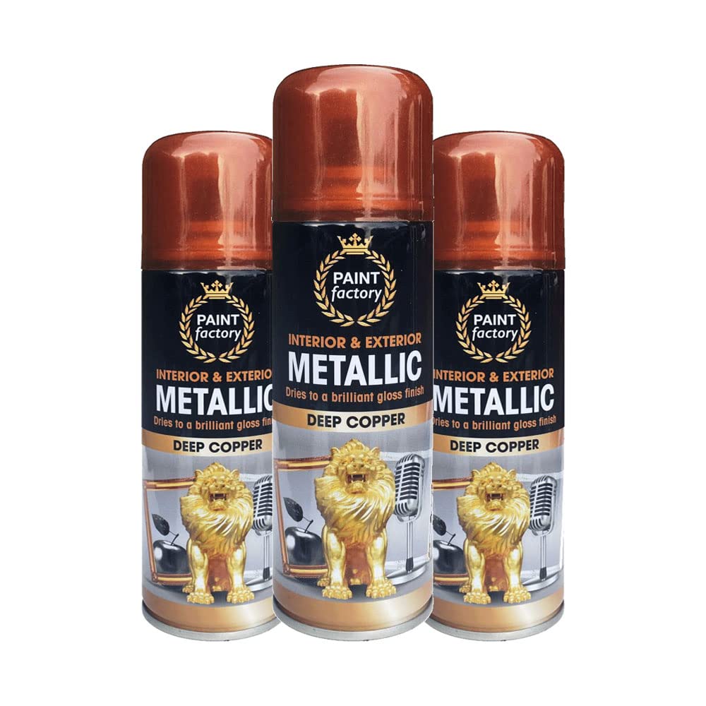 Classic Signature - 3 x Metallic Deep Copper Spray Paint 200ml - Multi-Purpose Use, Spray for Metal and Wooden Furniture, Ornaments, Decorative Items and Much More for Interior & Exterior