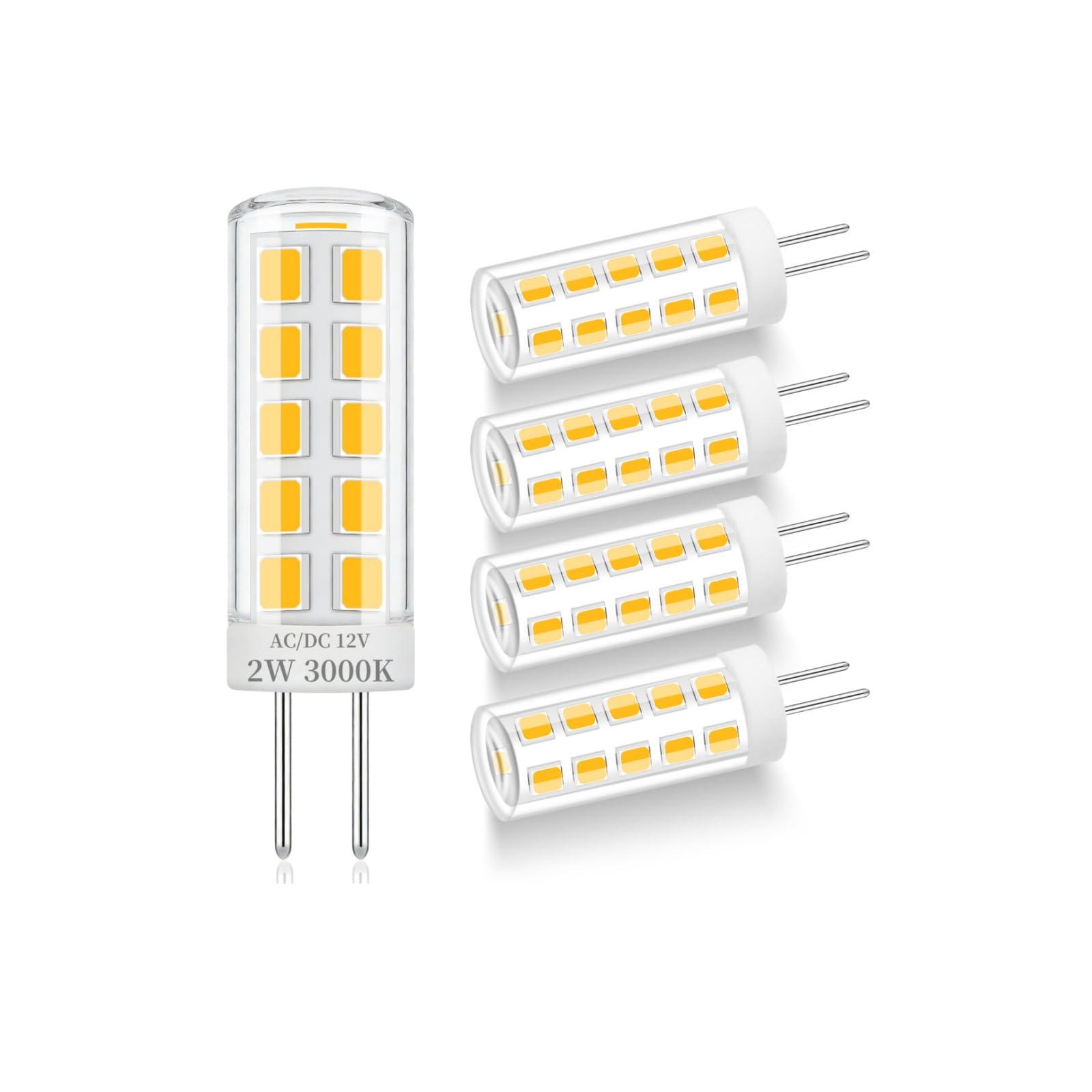XIMNCHNI G4 LED 2W Ersetzt 20W Halogen AC/DC 12V Warmweiß 3000k Led Lampe G4 Bi-Pin Sockel JC Typ 2-Stifte Led Glühbirnen G4 Ersatz für Halogen Stiftleuchte JCD LED 5er-Pack