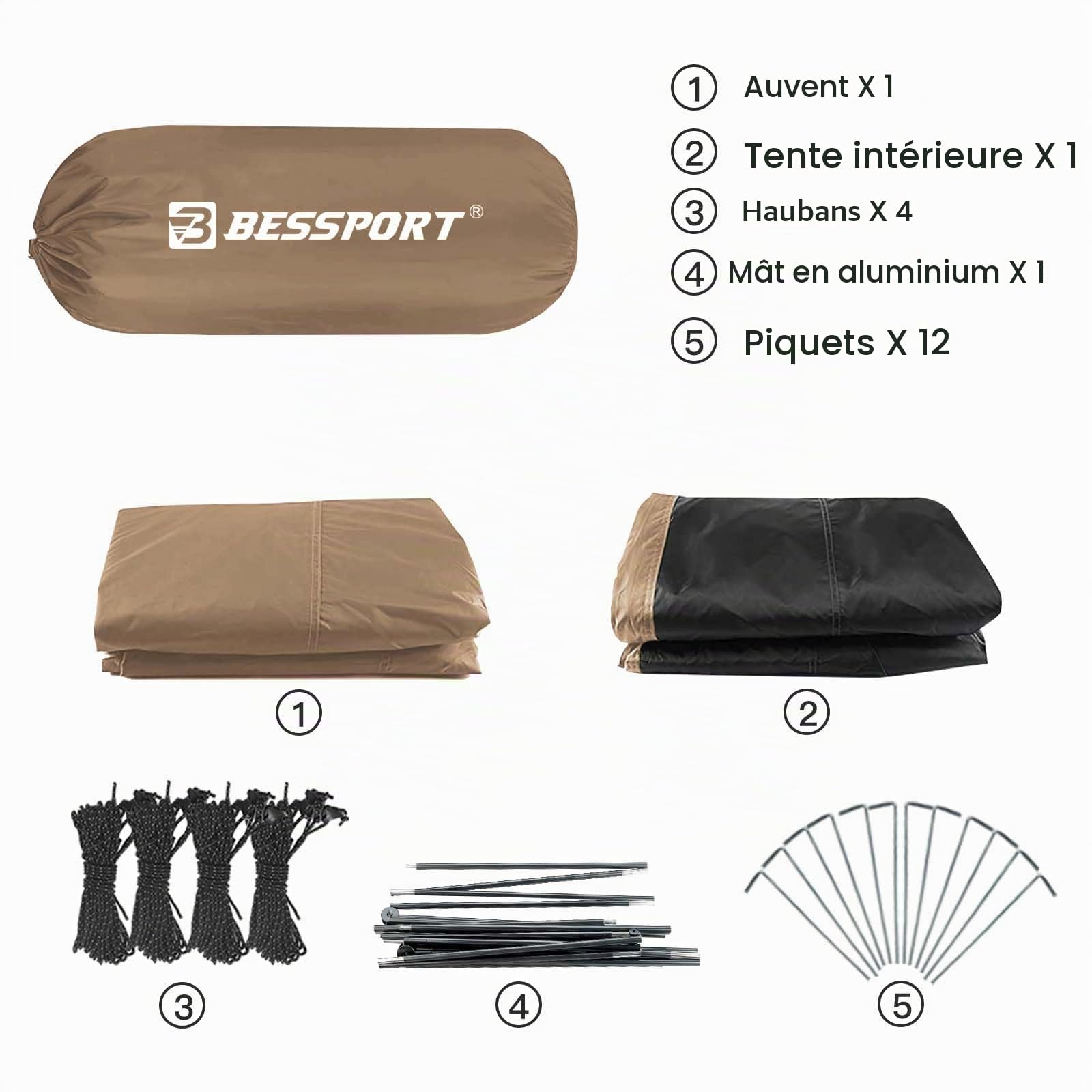Bessport Tente 2-3 Personnes Tente de Camping Tente dôme étanche légère, ventilée Deux Portes Facile à Monter Tente de Camping 3-4 Saisons adaptée à la randonnée en Plein air et à l'alpinisme