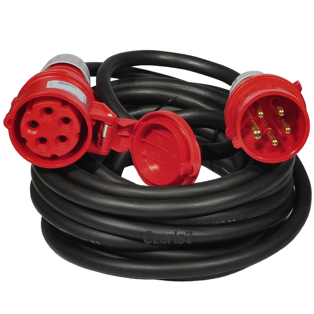 Kabel zasilający CEE 32 A 400 V 5 x 4 mm², guma H07RN-F z wtyczką i złączem, IP44, przedłużacz 5 m / 10 m / 15 m / 20 m / 25 m / 30 m / 40 m / 50 m (długość: 20 metrów)