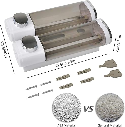 Miniatura 6 de Dispensador de jabón montado en la pared para baño, 2 cámaras, juego de dispensador de jabón de ducha de 20.3 fl oz, dispensador de champú y