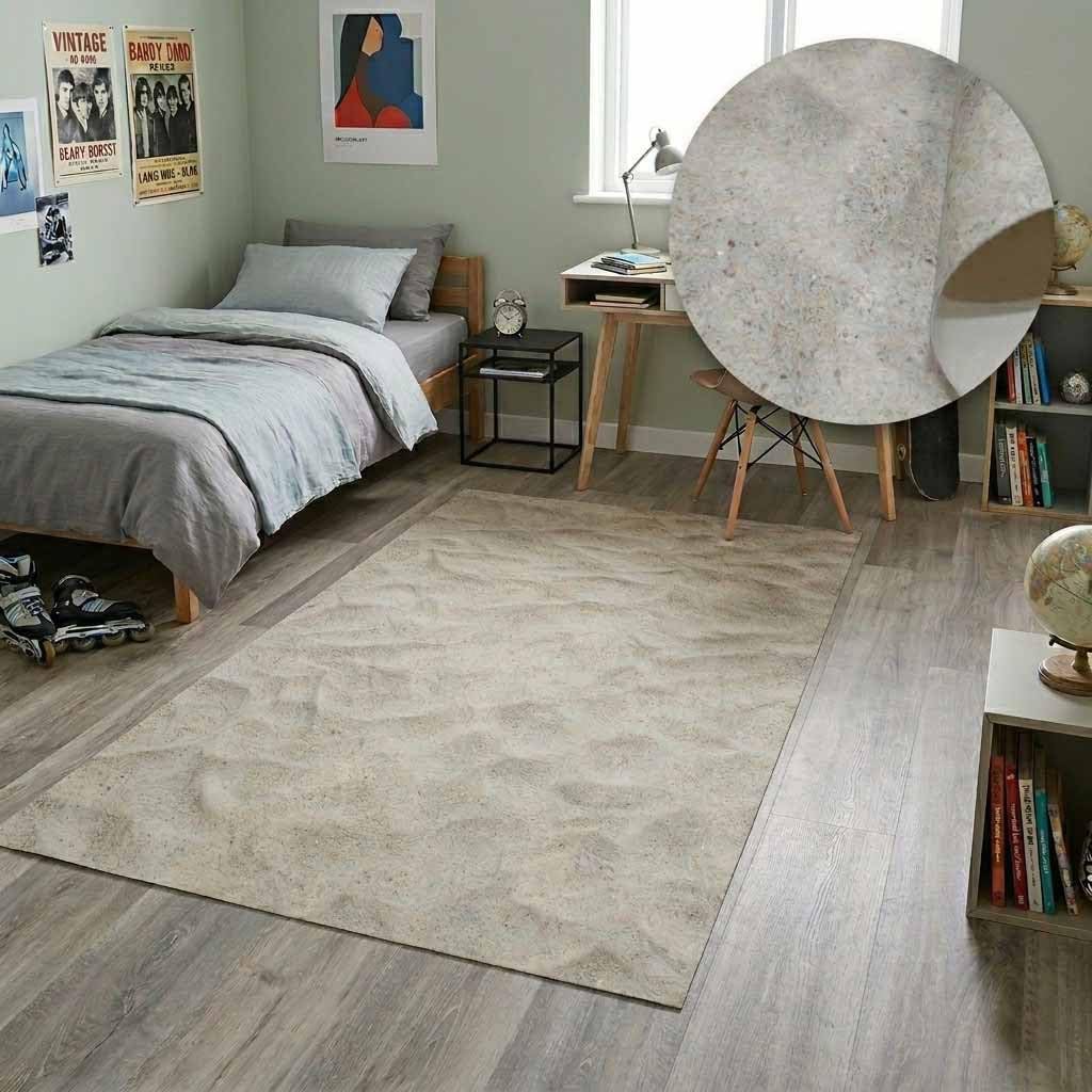 Tadi & Imperio1979 Tapis Vinyle PVC au Design numérique Sable Marin pour Salon, Cuisine, Salon, entrée, Salle de Bains ou Chambres avec Envers PVC antidérapant et Facile à Laver, Tons Beiges.