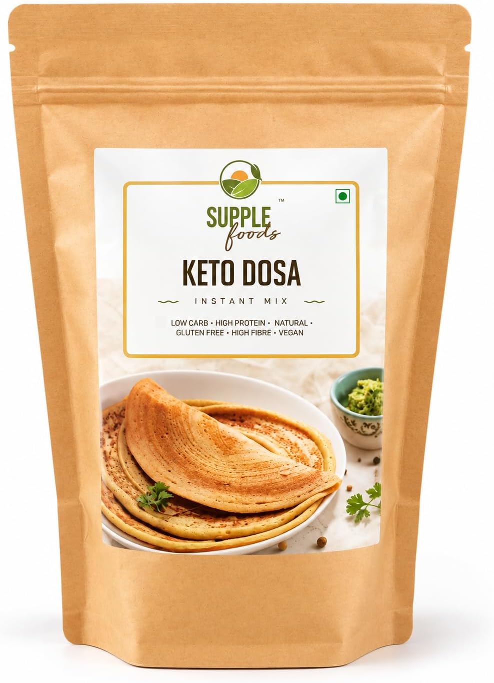 SUPPLE foods Keto Dosa Batter Instant Mix - 400g - Healthy Low Carb, High Protein & Low GI Diet - Easy to Cook Natural Plant Proteins Dosa Mix Powder - Gluten Free and Vegan