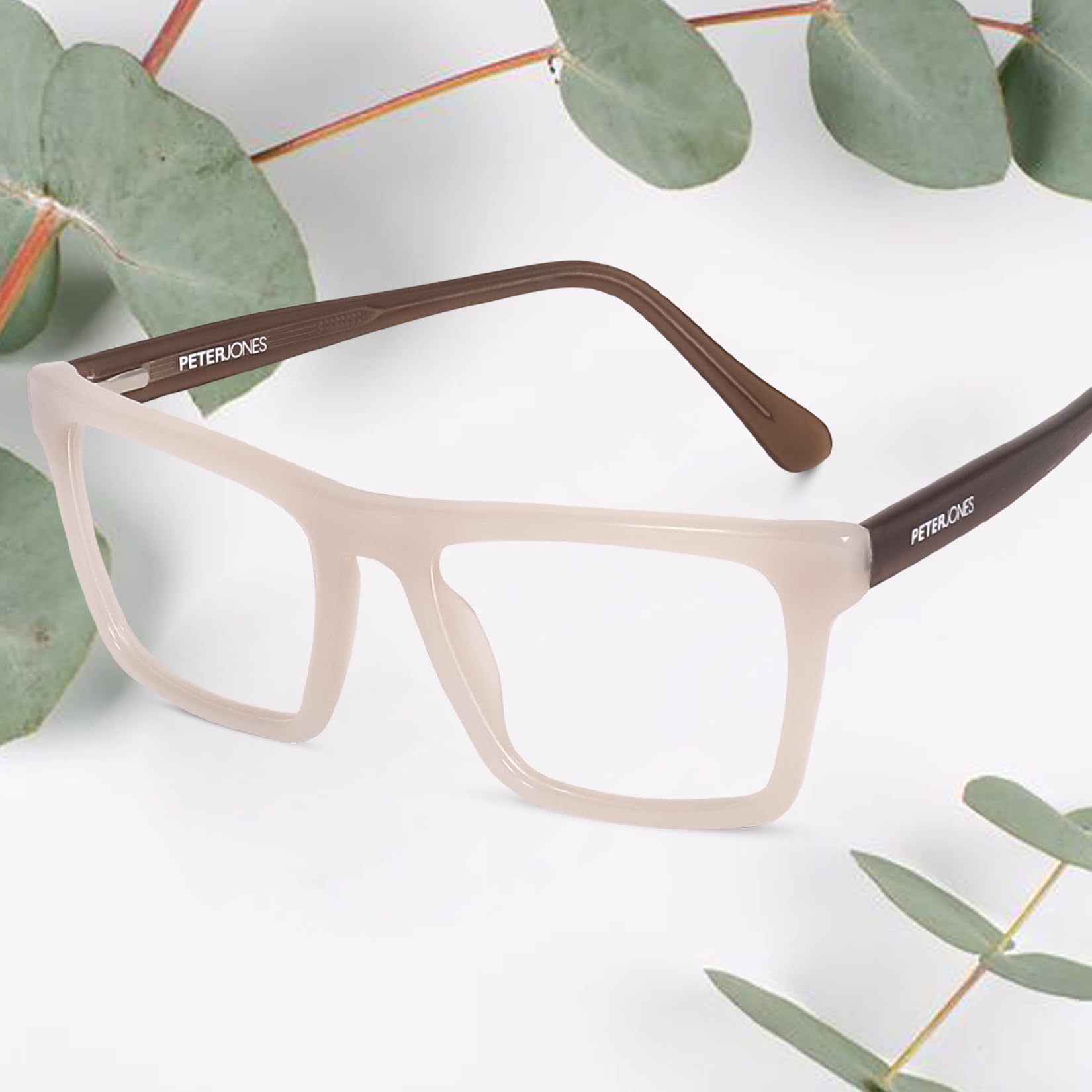 Peter Jones Cream/Brown Acetate Unisex Large Broad Style Premium Spectacle Frame with Spring Hinges (U002CR) - Image 6 thumbnail