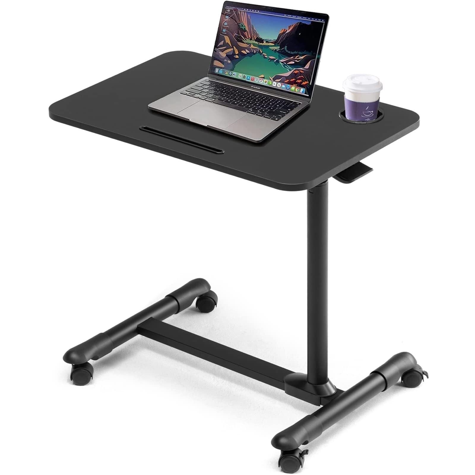 Table de lit réglable avec roulettes et plateau pivotant, table d'hôpital pour ordinateur portable (noir)