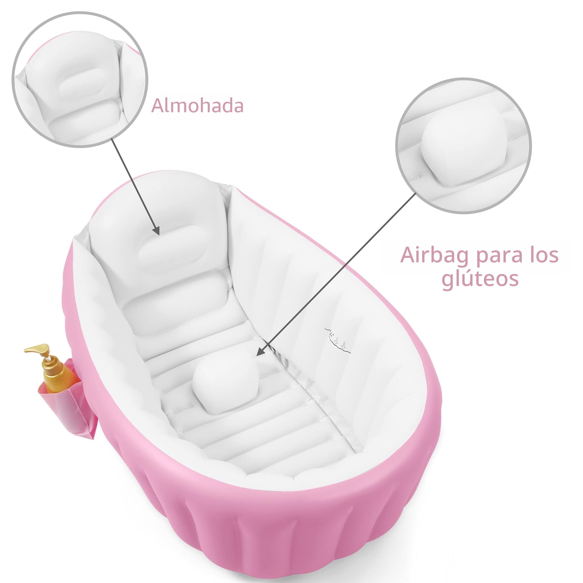 PandaEar Bañera Inflable para Bebés, Bañera Portátil para Bebés, con Bomba de Aire, Plegable, Antideslizante, Mini Piscina de Aire para Recién Nacidos (Rosa)