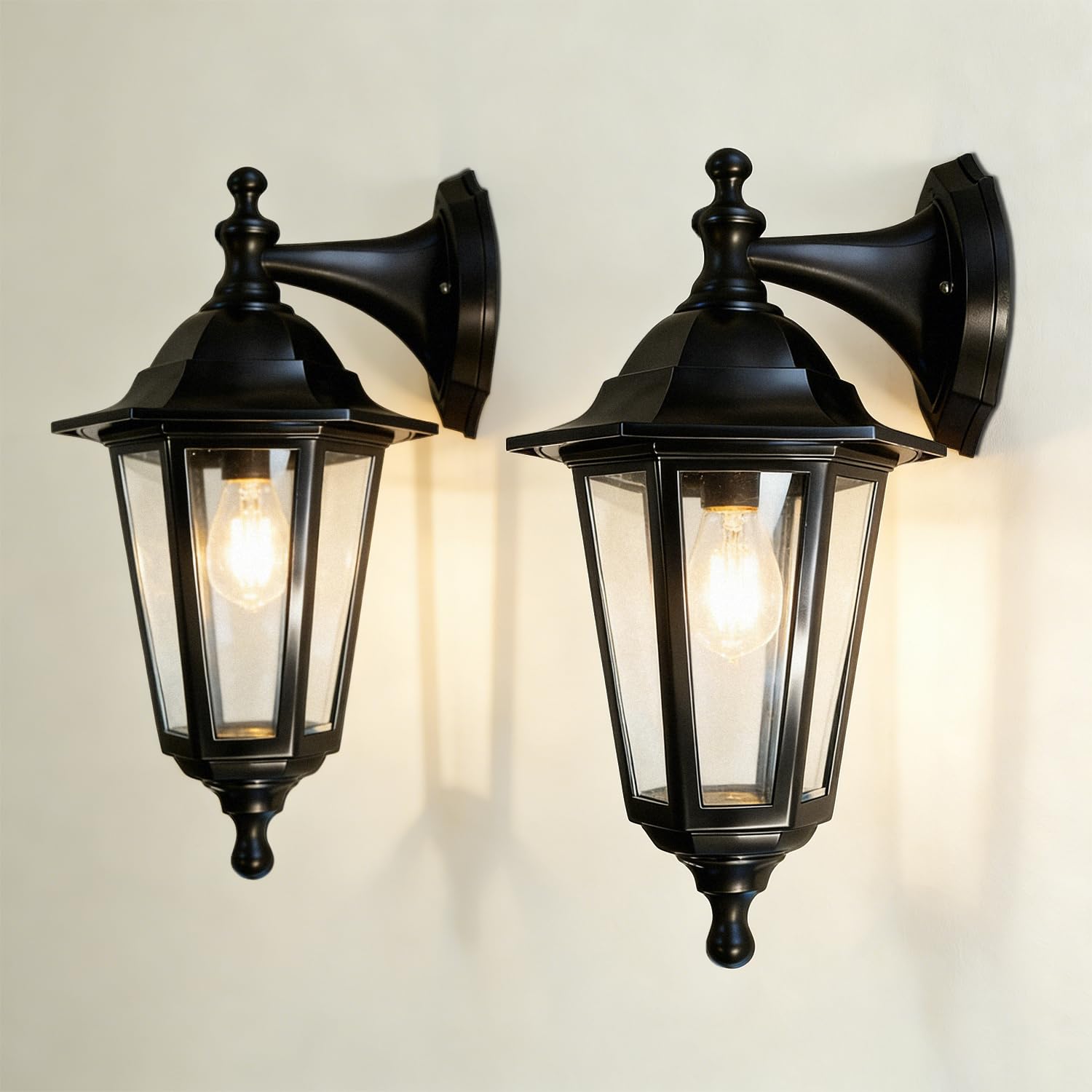 EBION Outdoor Wall Light 2 Pack,Traditional Plastic Outside Exterior Wall Sconce Light Fixtures with Clear Glass Shade,IP44 Waterproof Outdoor Wall Lantern for Garden,Porch,Garage,Patio,E27 Socket