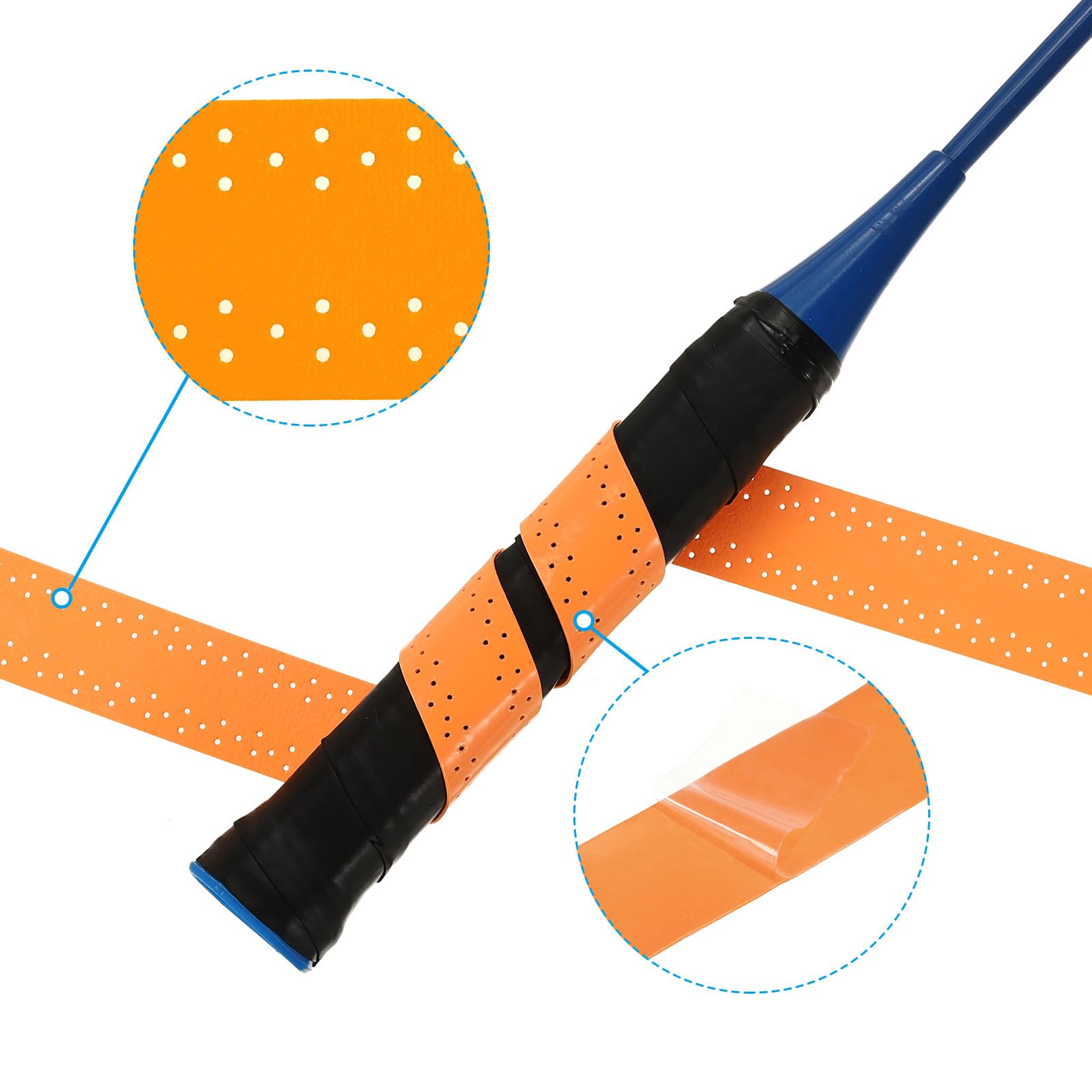 PATIKIL 43.3" Tennis Racket Grip Tape, 9 Pack PU Overgrip Perforated Absorbent Non-Slip for Badminton Fishing Rod Orange - Image 3