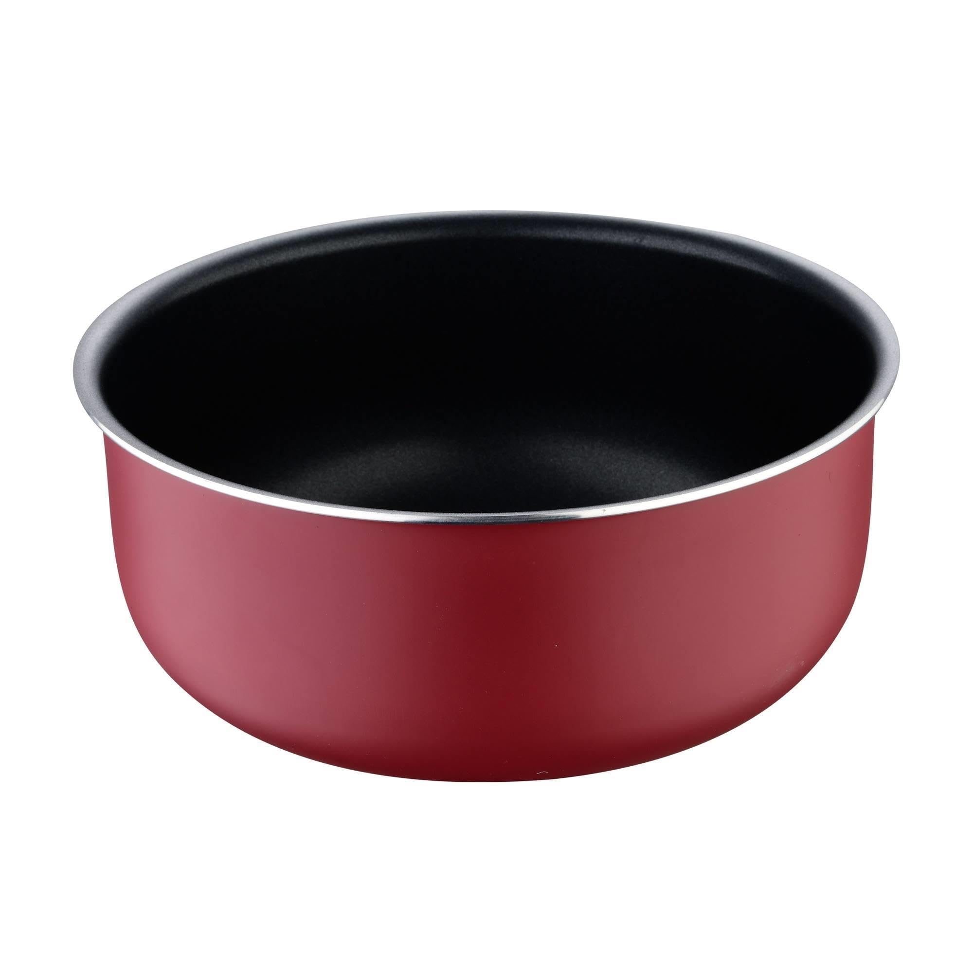 Set de 5 poêles Ø18Ø20Ø22Ø24Ø26cm avec 2 poignées amovibles + 3 casseroles Ø16Ø18Ø20cm avec manche amovible -Aluminium pressé couleur rouge Click&Cook Bergner